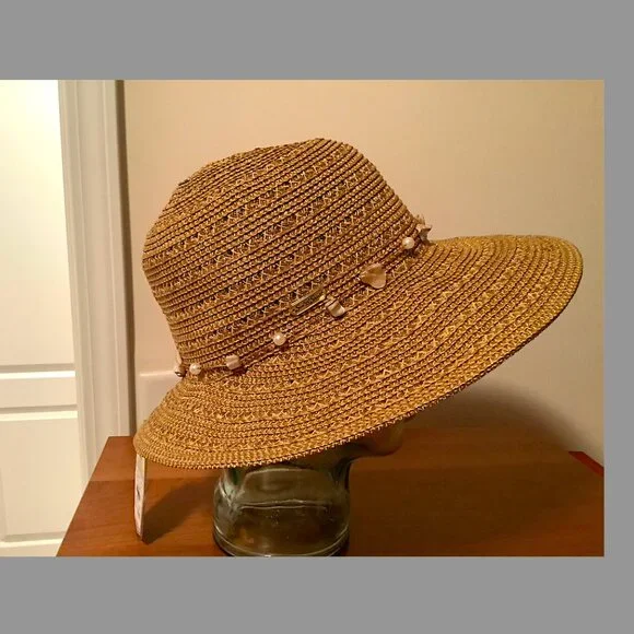Sun 'N' Sand Medium Brim Beige Summer Hat with embellished crown. New with Tags! - Picture 2 of 11